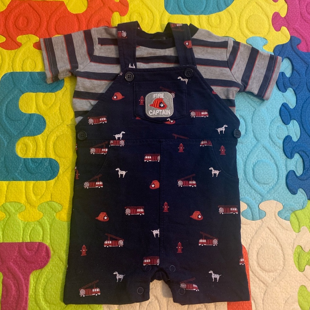 Picapino Baby Boys' 2-Piece Fire Truck Shortalls Set Outfit